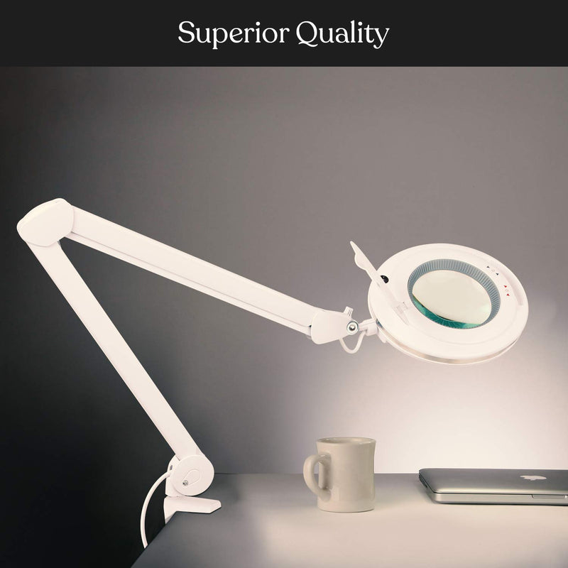Brightech LightView Pro Magnifying Desk Lamp, 2.25x Light Magnifier with Clamp, Adjustable Magnifying Glass with Light for Crafts, Reading, Close Work - White