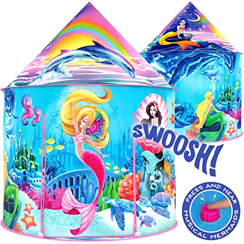 Musical Mermaid Tent with Under-The-Sea Button, Mermaid Gifts for Girls