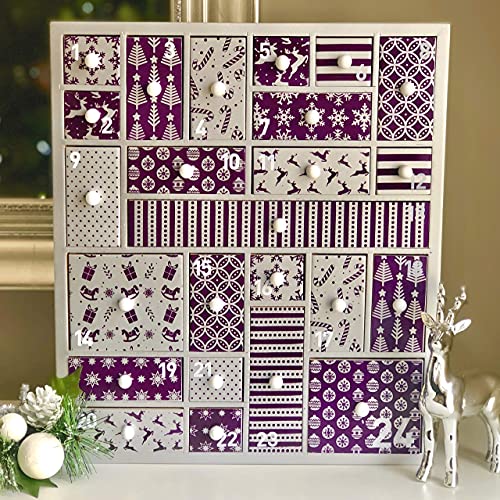 Hyggehaus Wooden Advent Calendar Purple and Silver for Girls Women Teens