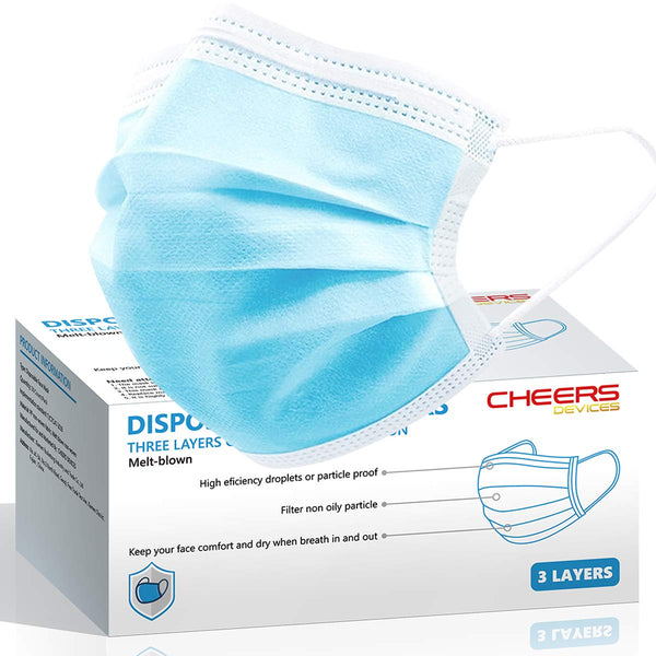 CHEERS DEVICES Disposable Face Mask 3 Ply Breathable Elastic Ear Loop Adult Size