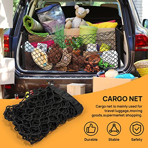 Kaskawise Car Cargo Rear Net 35.4*15.7inch Adjustable Elastic Storage Organizer Net Nylon Mesh Double-Layer Fit