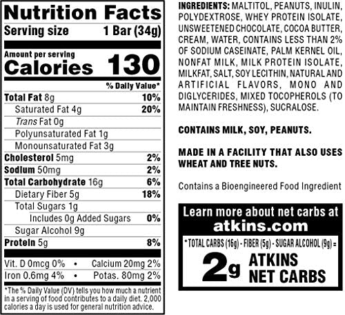 Atkins Endulge Caramel Nut Chew Bar 1g Sugar Fiber Source 5 Count