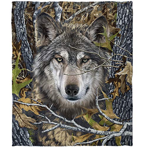 Dawhud Direct Fleece Blanket for Bed 50x60 Inch Camo Wolf