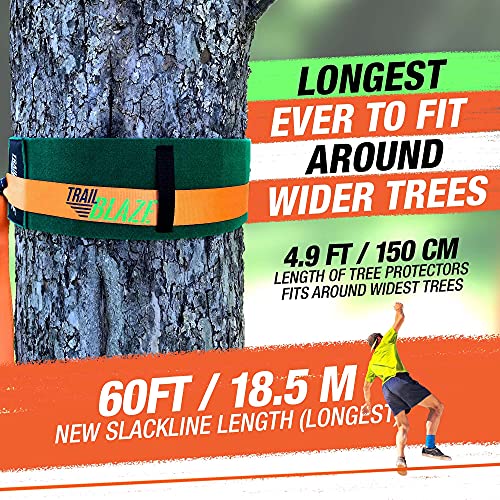 Trailblaze Slackline Kit with Tree Protectors & Training Line | Slack Lines for Backyard | Tight Rope Line for Beginners Slack Line Set, Double Slack Lines 60ft