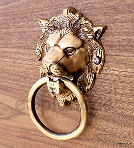 Esplanade 6.75 Inches Brass Lion Face Door Knocker Door Decor Home Decor Golden