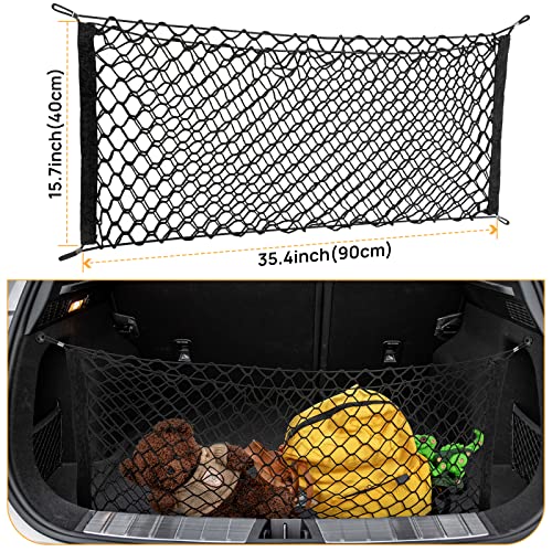 Kaskawise Car Cargo Rear Net 35.4*15.7inch Adjustable Elastic Storage Organizer Net Nylon Mesh Double-Layer Fit