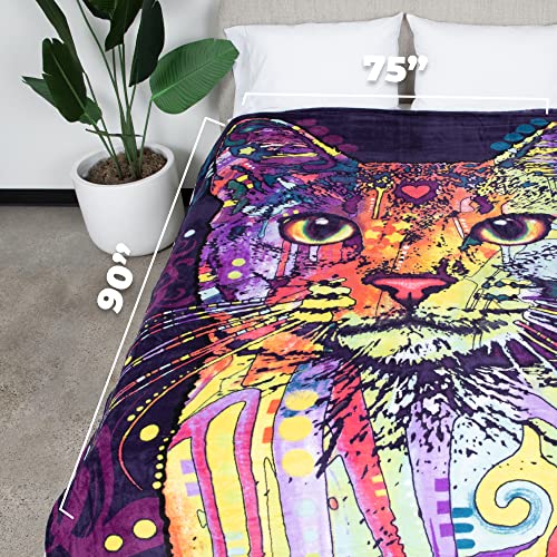 Dawhud Direct Colorful Cat Fleece Blanket for Bed 75 X 90 Inch