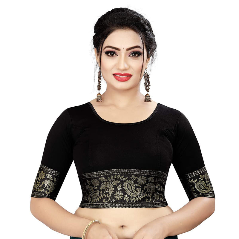 Ethnic Asia Elbow Sleeve Simple Ready to Wear Indian Top Saree Blouse Black