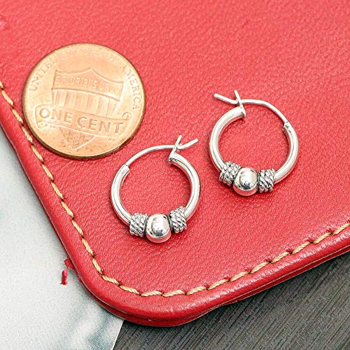 LeCalla 925 Sterling Silver Jewelry Earring Small Bali Click-Top Hoop Earrings for Teen