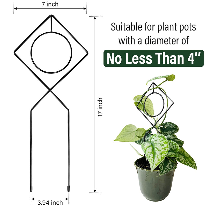 Metal Plant Support Stake for Indoor Climbing Plants, Pothos, Monstera, Philodendron and Vines, Plant Decor Accessories - Size: 17" x 7" (Boho, Black)