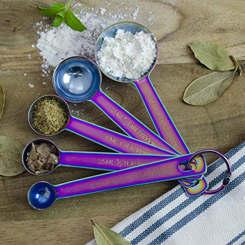 The Magical Kitchen Collection-Complete Set Of Iridescent Rainbow Measuring Cup and Spoons 9pcs High Grade Stainless Steel Dishwasher Safe Never Rusts