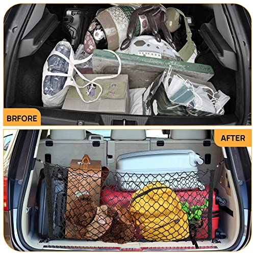 Kaskawise Car Cargo Rear Net 35.4*15.7inch Adjustable Elastic Storage Organizer Net Nylon Mesh Double-Layer Fit