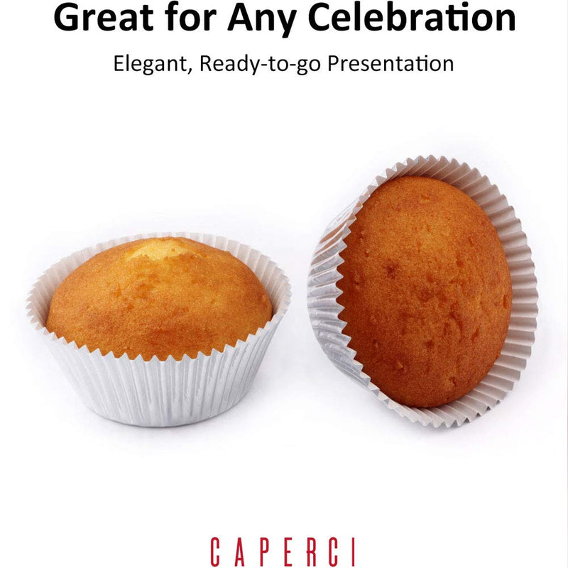 Caperci Silver Foil Baking Cups 150 Pack Premium Greaseproof Muffin Liners