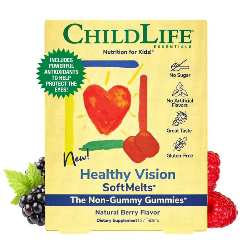 CHILDLIFE ESSENTIALS Healthy Vision SoftMelts - for Infants, Babies, Kids, Toddlers, Children, and Teenagers - Natural Berry Flavor - 27 Tablets