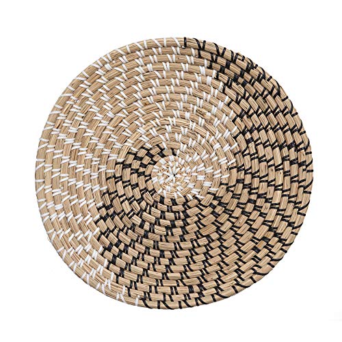 Woven Wall Basket Decor Seagrass Boho Hanging 13.7 Inch Black Design