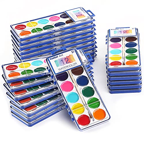 Keebor 12 Colors Watercolor Paint Set of 24 Pack Brushes Supplies