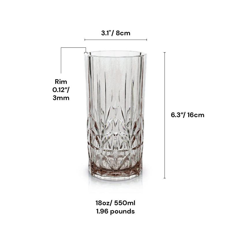 BELLAFORTE Shatterproof Tritan Tall Tumbler, Set of 4, 18oz - Myrtle Beach Drinking Glasses - Unbreakable Plastic Drinking Glasses for Gifting, Parties, New Year - BPA Free - Dishwasher Safe - Gray