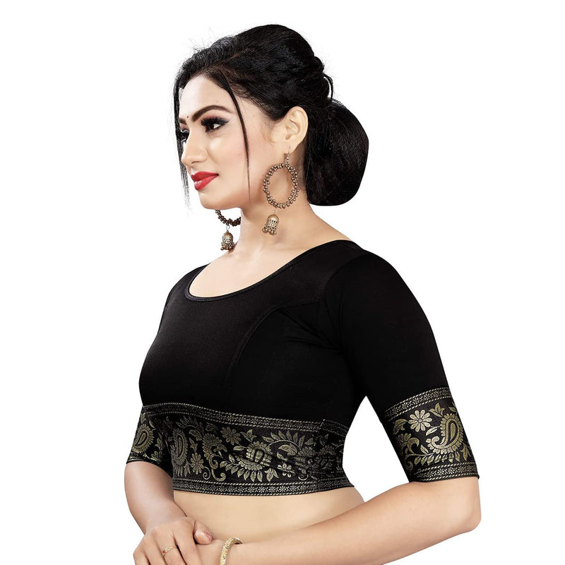 Ethnic Asia Elbow Sleeve Simple Ready to Wear Indian Top Saree Blouse Black