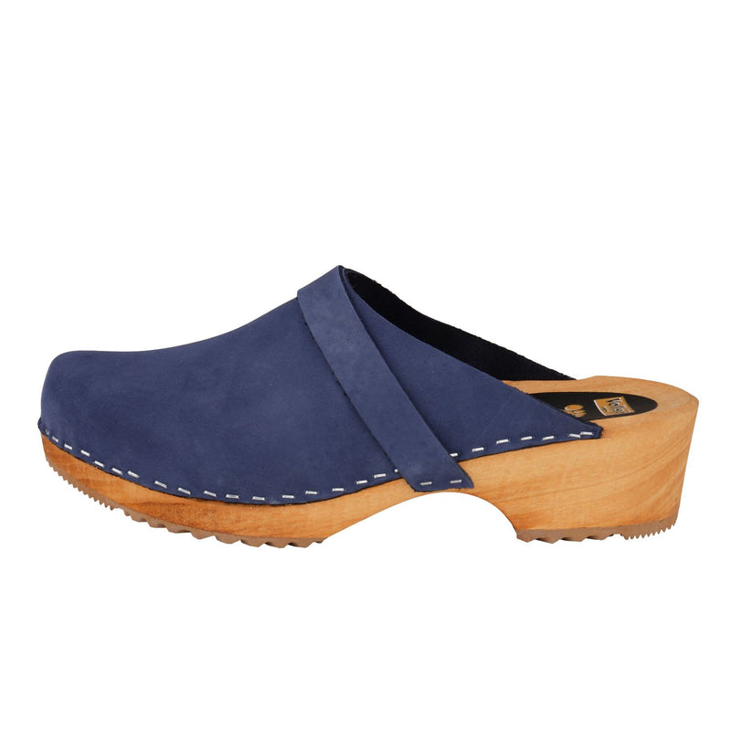 Vollsjö Women Clogs Made of Wood and Leather/Suede, Slippers Wooden Shoes for Ladies, Comfortable House Footwear Wooden Mules, Casual Shoes, Home Slippers, Made in The EU, 10, Suede - Dark Blue