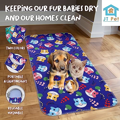 JT Pet Guinea Pig Cage Liner - Pack of 2 Washable Pee Pads for Dogs, Smooth Fleece Guinea Pig Bedding for Cage & Crates, Reusable & Waterproof Puppy Pee Pads - 47x24 Inches, Green Purple Piggies