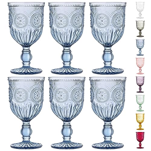 Yungala Blue Wine Glasses Set of 6 Glassware Vintage and Colorful