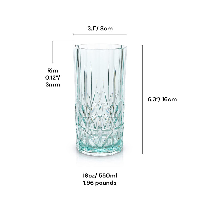 BELLAFORTE Shatterproof Tritan Plastic Tall Tumbler, Set of 4, 18oz - Myrtle Beach Drinking Glasses - Unbreakable Drinking Glasses for Parties - BPA Free - Teal