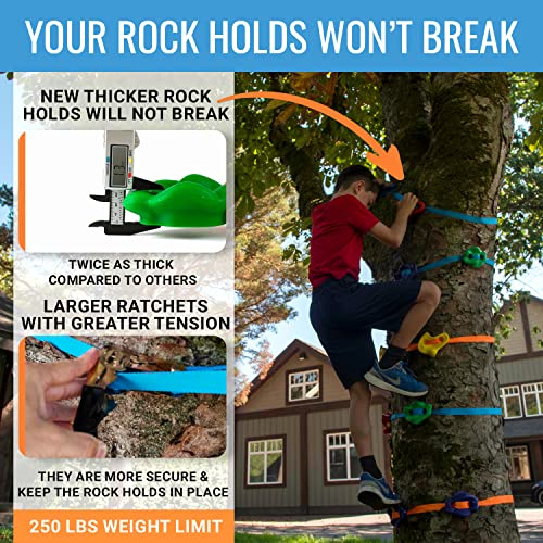 Hyponix Ninja Tree Climbing Kit – 16 Rock Climbing Holds & 8 Ratchets – Reinforced Rock Climbing Holds - Sets up Within Minutes - The Perfect Outdoor Toys for Kids 5-12
