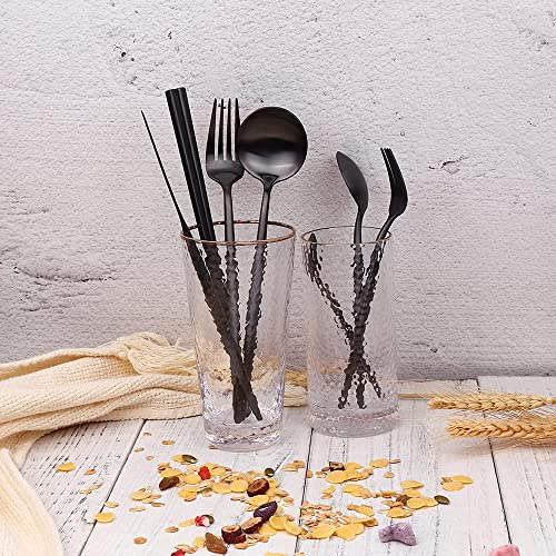 KiiZYs Stainless Steel Black Cutlery Minimalist 8 Pieces Set