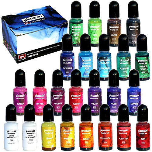 Alcohol Inks 24 Highly Saturated Alcohol Inks Fast Drying Resin Metal Etc