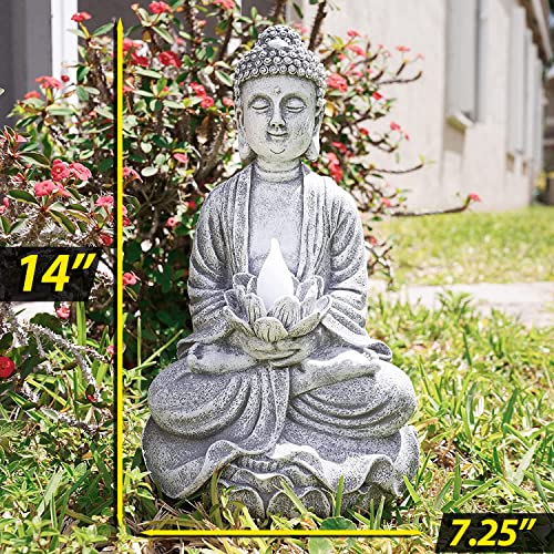 Vp Home Buddha Statue for Home and Outdoor Decor Solar Powered Flickering