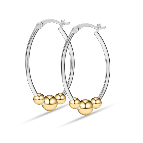 Lecalla 14k Gold Plated 925 Silver Light Jewelry Bead Hoop Earrings for Women