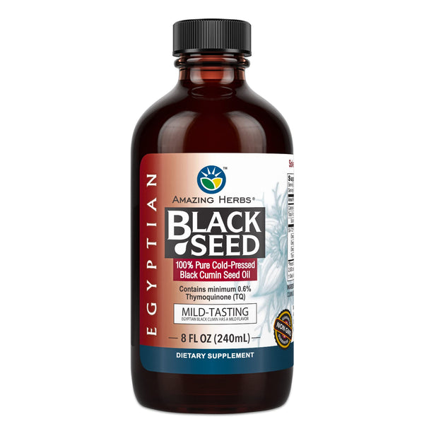 Amazing Herbs Egyptian Black Seed Oil Cold Pressed Gluten Free Non Gmo 8 Fl Oz