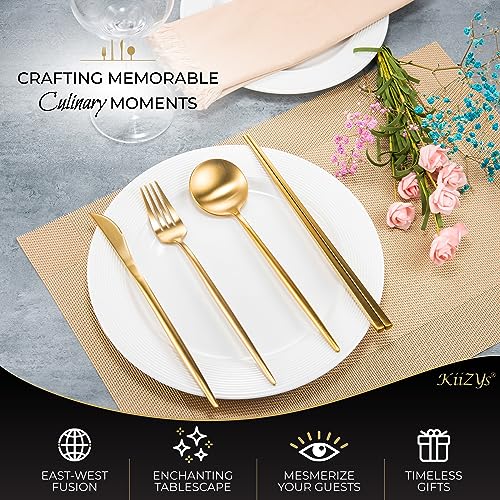 KiiZYs Matte Gold Silverware Set Cutlery Set 14 piece 18/10 Stainless