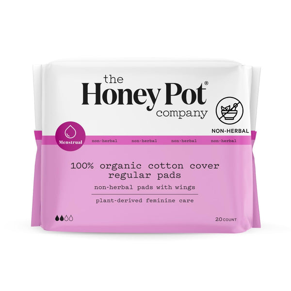 The Honey Pot Company Organic Regular Flow Pads With Wings 20 Ct Cotton