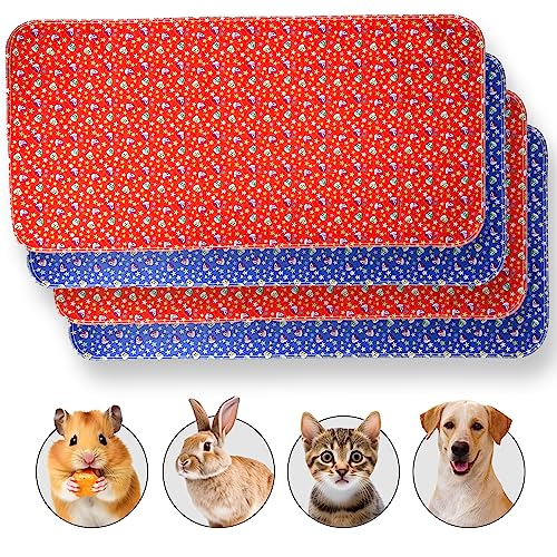 JT Pet Guinea Pig Cage Liner Fleece Cage Liners Puppy Pads Washable Reusable Waterproof Pee Pads Hamster Bedding Extra Large Dog Crate Lining (Set of 4 - 47" x 24") (Blue Red Piggies)