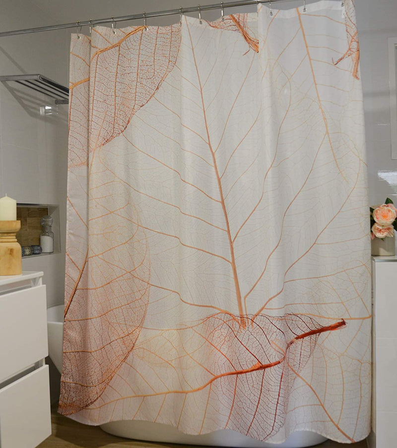 Juici Home Leaf Shower Curtain Includes 12 Metal Glide Shower Hooks
