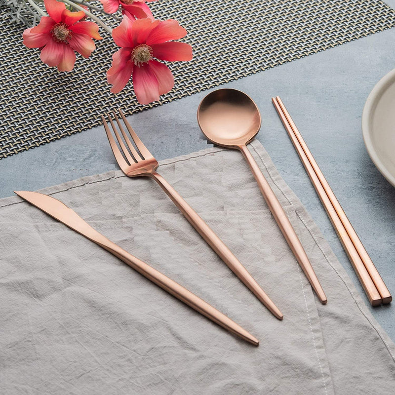 16-Piece Set for 4: 4 Knives, 4 Spoons, 4 Forks, 4 Pairs of Chopsticks, Copper