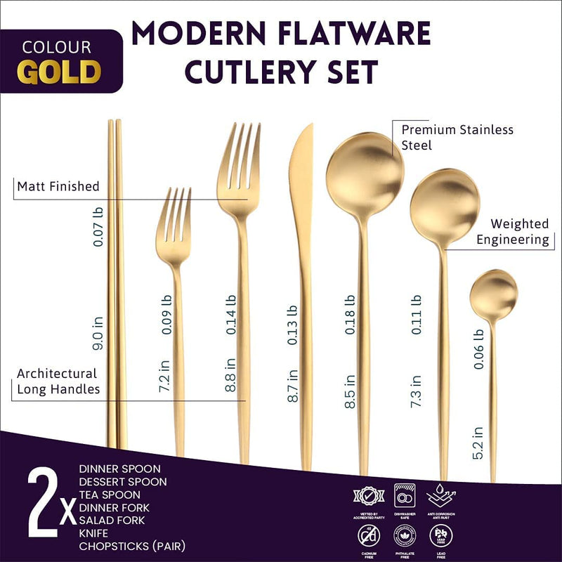 Flatware Set of 14 Dinner Spoon/ Fork/ Knife 2 Sets Gold