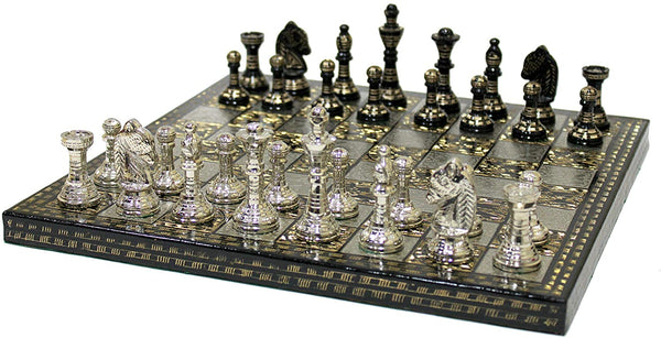 Brass Chess Board Game Set 12" x 12" Inches Black and Silver