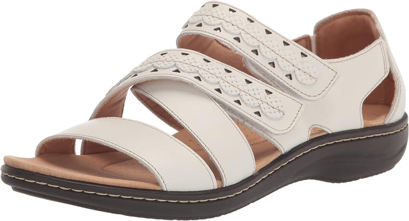 Clarks Women Laurieann Holly Flat Sandal 7.5 White Leather Size 7.5