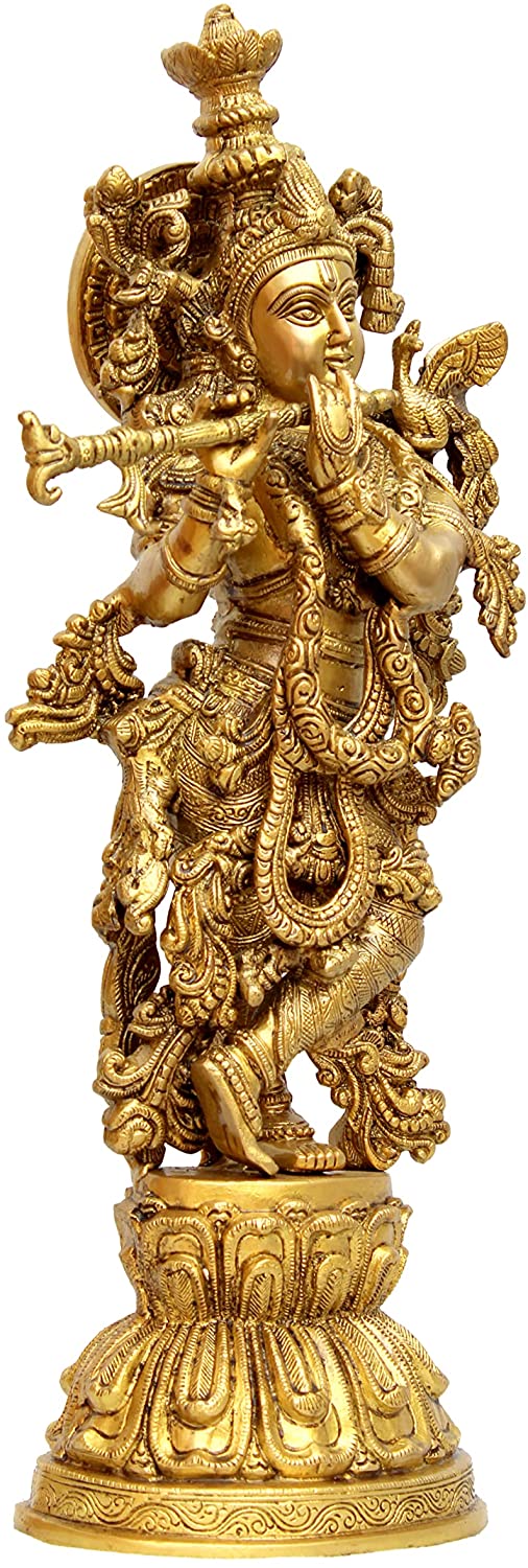 Esplanade Lord Krishna Kishan Murti Idol Statue Sculpture Brass 21 Inch