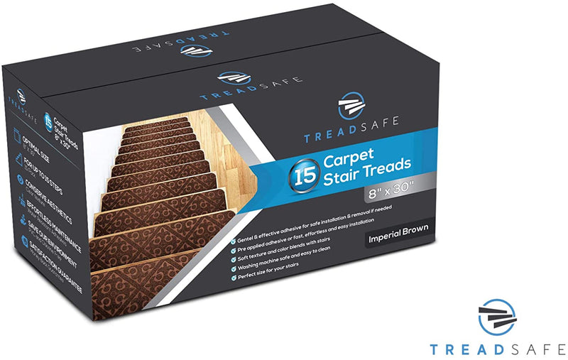 Non-Slip Carpet Stair Treads 8" x 30" (Imperial Brown) 15 Pack