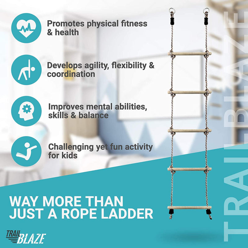 Climbing Rope Ladder for kids 6ft Buckle Straps Ninja Warrior