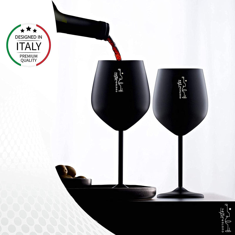 Stemmed Stainless Steel Wine Glasses- Black