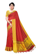 CRAFTSTRIBE Cotton Silk Small Checks Red Saree for Women