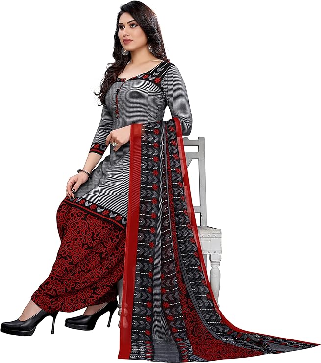 CRAFTSTRIBE French Crepe Printed Black Unstitched Salwar Suit with Dupatta