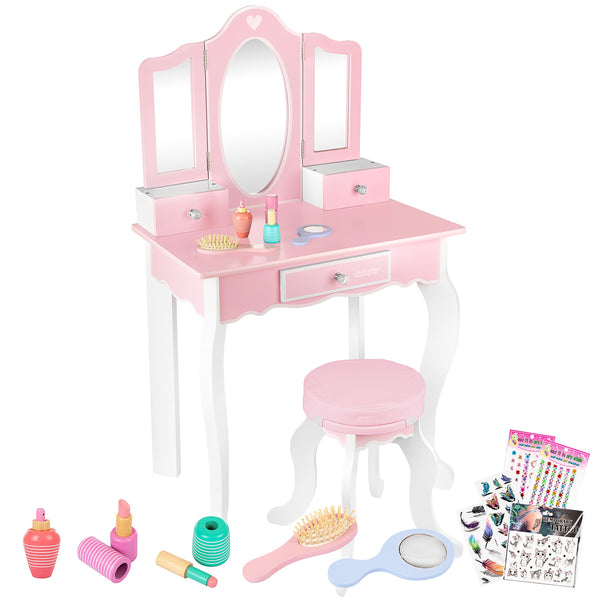 Green series Kinderplay Kids Vanity Little Girls Vanity Set with Mirror and Stool