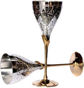 Stonkraft Engraved Brass Goblet Champagne Glasses 2.5 in X 9 in Thick Silver