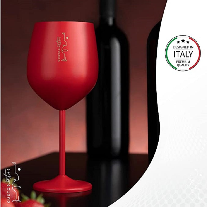 Stemmed Stainless Steel Wine Glasses-Red
