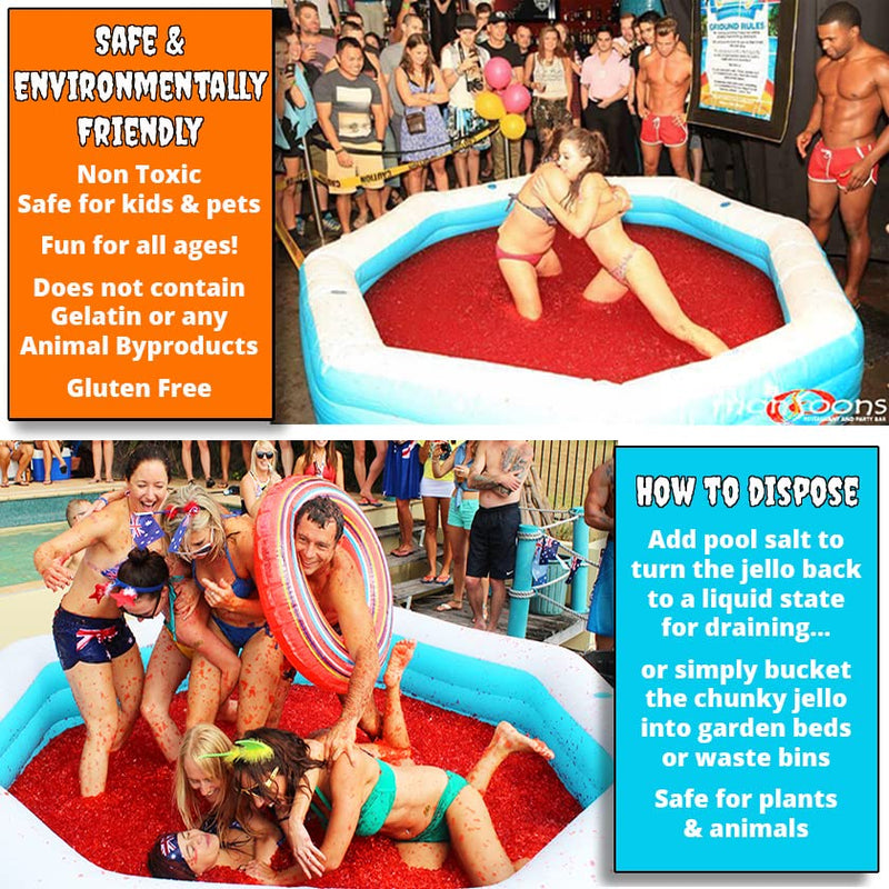 Bulk JELLO WRESTLING Mix. 100 Gallon Package! RED Jelly Wrestling Kit. Just Add Water to your Jello Pool to make a Jello Wrestling Ring. Easy Set Wrestling Jello for Parties, Tug of War & Fundraisers.